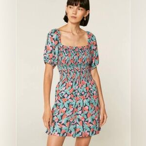 Compania Fantastica Floral Bird of Paradise Print Smocked Playsuit size small